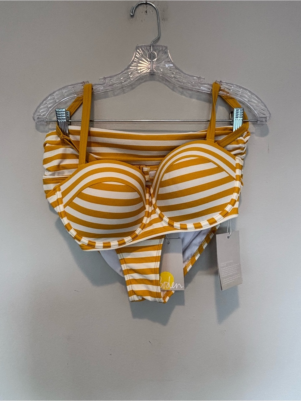 NWT Boden Yellow and White Striped Bikini Set